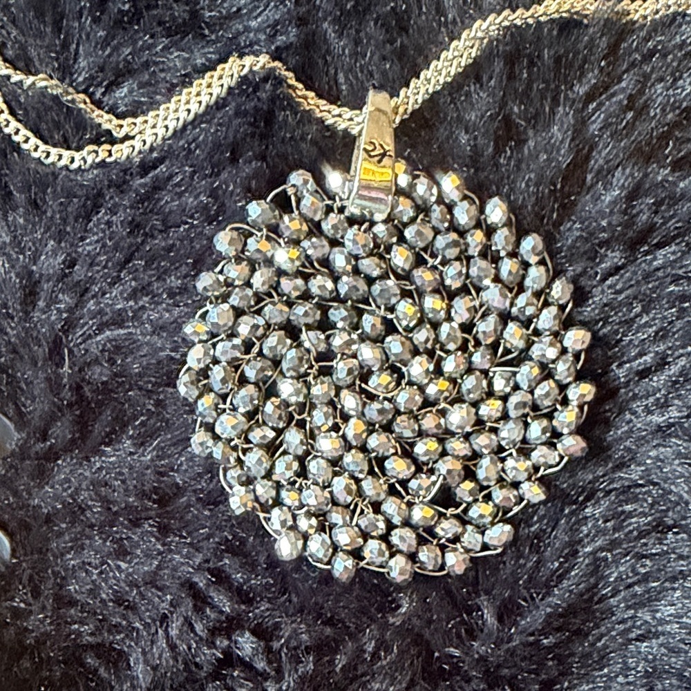 Silver Crystal Cluster Pendant Necklace - Faceted Round Statement in Silver - Picture 2 of 4